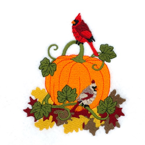 Cardinals with Fall Pumpkin Machine Embroidery Design