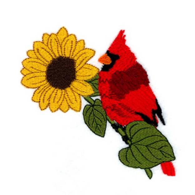 Picture of Cardinal with Fall Sunflower Machine Embroidery Design