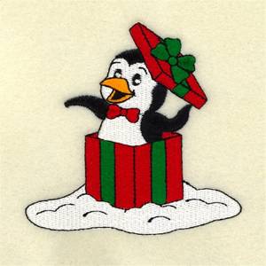 Picture of Christmas Presnt Penguin Machine Embroidery Design