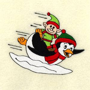 Picture of Sledding Christmas Penguin Machine Embroidery Design