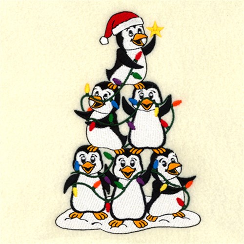 Penguins Christmas Tree Machine Embroidery Design