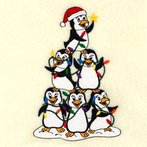 Picture of Penguins Christmas Tree Machine Embroidery Design