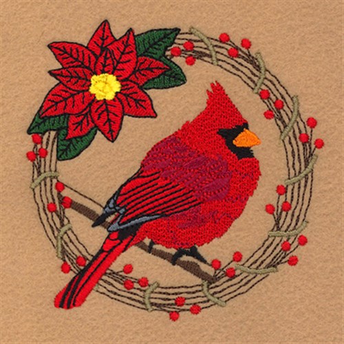 Cardinal Holiday Wreath Machine Embroidery Design