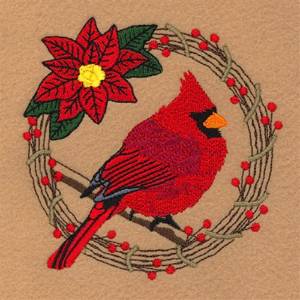 Picture of Cardinal Holiday Wreath Machine Embroidery Design