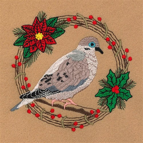 Mourning Dove Holiday Wreath Machine Embroidery Design