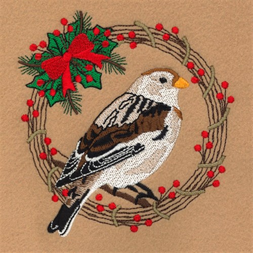 Snow Bunting Holiday Wreath Machine Embroidery Design