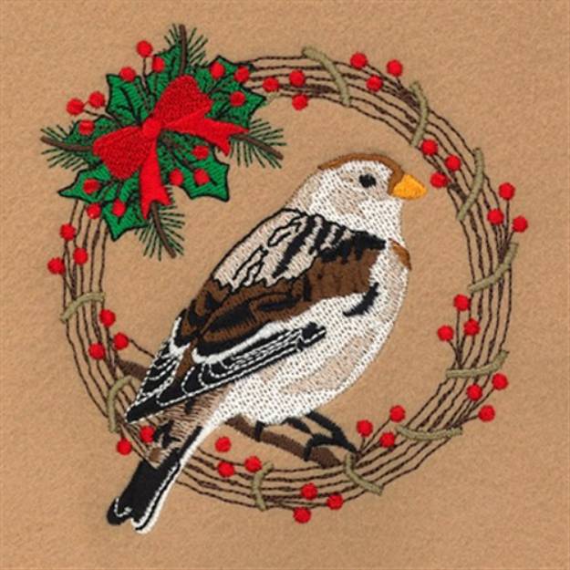 Picture of Snow Bunting Holiday Wreath Machine Embroidery Design
