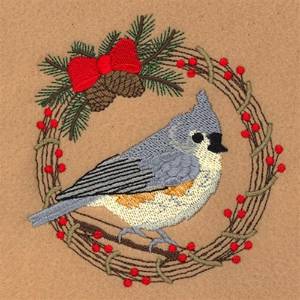 Picture of Tufted Titmouse Holiday Wreath Machine Embroidery Design