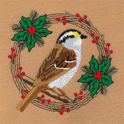 White Throated Sparrow Wreath Machine Embroidery Design