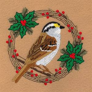 Picture of White Throated Sparrow Wreath Machine Embroidery Design