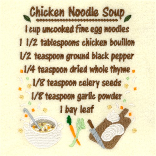 Chicken Noodle Soup Recipe Machine Embroidery Design