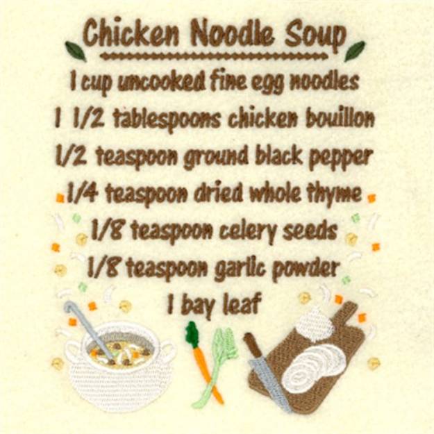 Picture of Chicken Noodle Soup Recipe Machine Embroidery Design