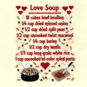 Picture of Love Soup Recipe Machine Embroidery Design