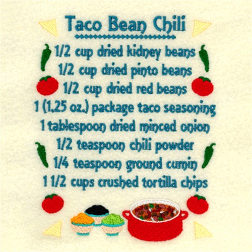 Taco Bean Chili Recipe Machine Embroidery Design