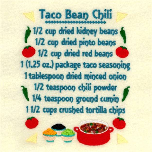 Picture of Taco Bean Chili Recipe Machine Embroidery Design