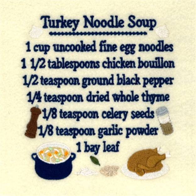Picture of Turkey Noodle Soup Recipe Machine Embroidery Design