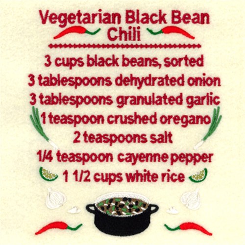 Vegetarian Black Bean Chili Recipe Machine Embroidery Design