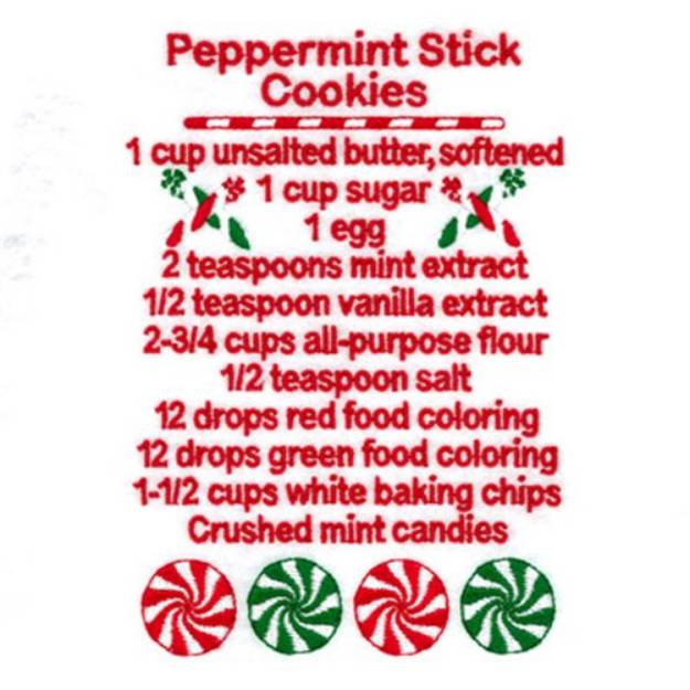 Picture of Peppermint Stick Cookies Recipes Machine Embroidery Design