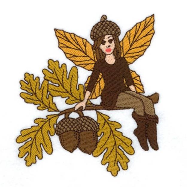 Picture of Autumn Fairy on Oak Branch Machine Embroidery Design