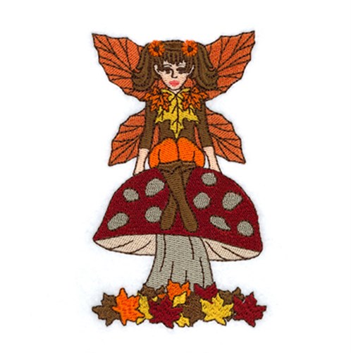 Autumn Fairy on Mushroom Machine Embroidery Design