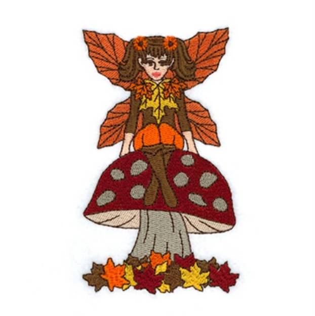 Picture of Autumn Fairy on Mushroom Machine Embroidery Design
