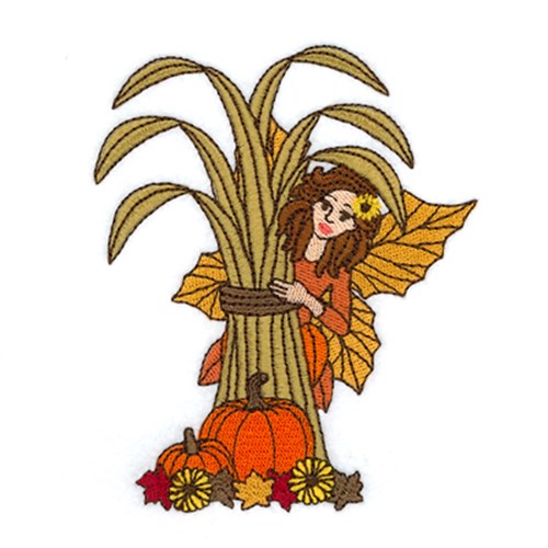 Autumn Fairy with Corn Stalk Machine Embroidery Design