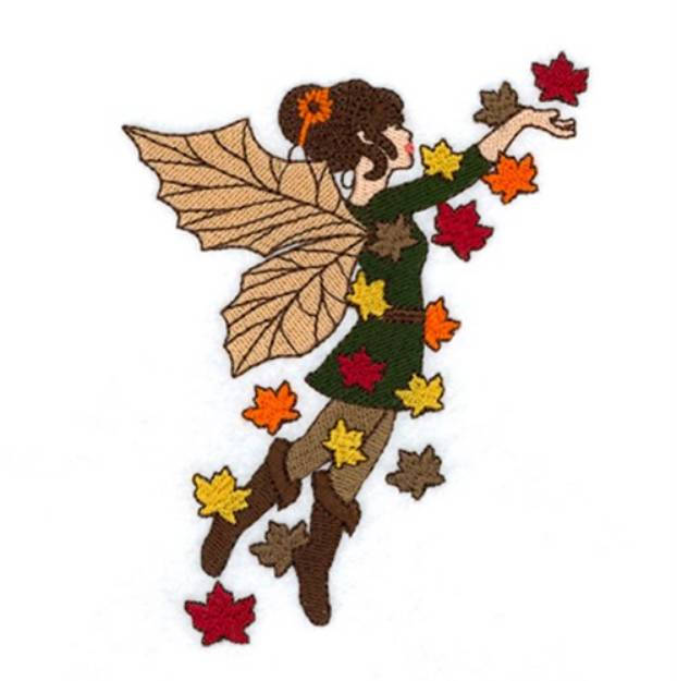 Picture of Autumn Fairy with Falling Leaves Machine Embroidery Design