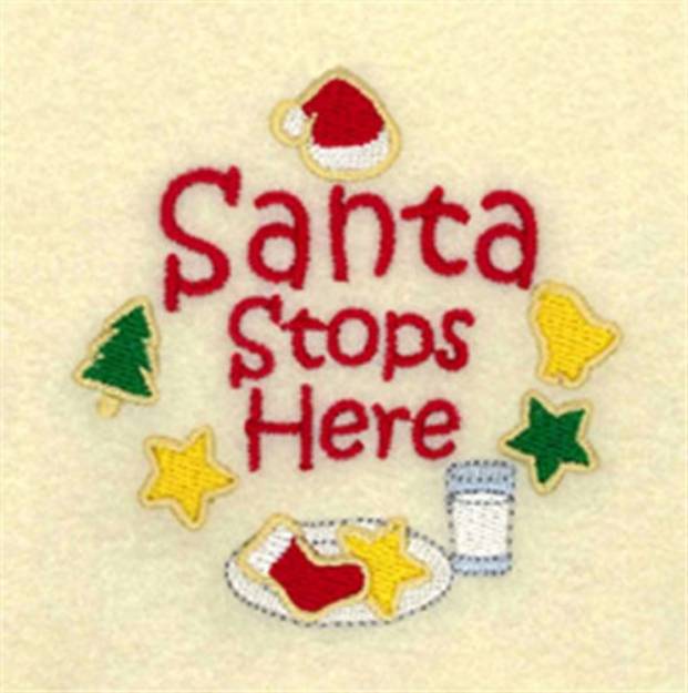 Picture of Santa Stops Here Ornament Machine Embroidery Design