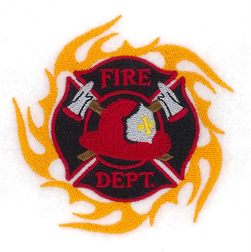 Flaming Fire Dept. Shield Machine Embroidery Design