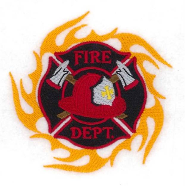 Picture of Flaming Fire Dept. Shield Machine Embroidery Design