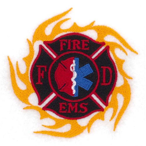 Flaming Fire EMS Shield Machine Embroidery Design