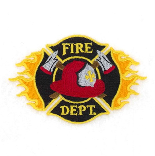 Fire Dept. Shield with Flames Machine Embroidery Design