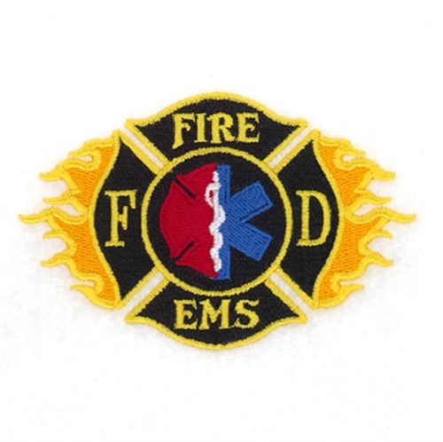Fire EMS Shield with Flames Machine Embroidery Design