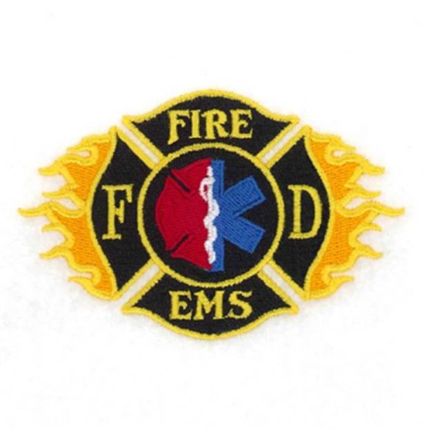 Picture of Fire EMS Shield with Flames Machine Embroidery Design
