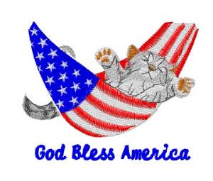 Picture of God Bless America Cat Machine Embroidery Design