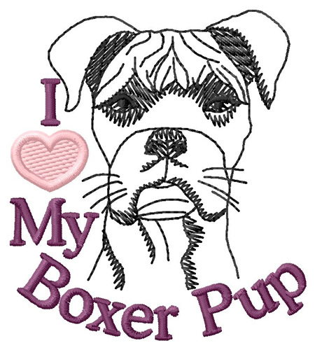 I Love My Boxer Pup Machine Embroidery Design