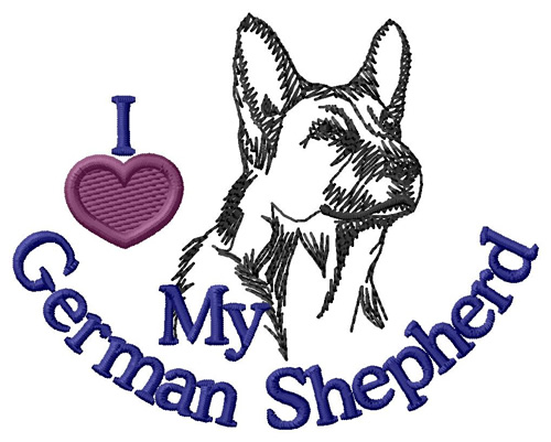 I Love German Shepherd Machine Embroidery Design