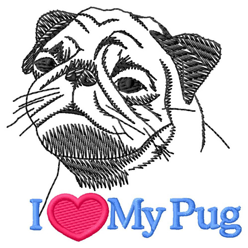 I Love MY Pug Machine Embroidery Design