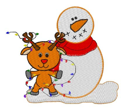 Rudolph And Snowman Machine Embroidery Design