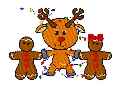 Gingerbread And Rudolph Machine Embroidery Design