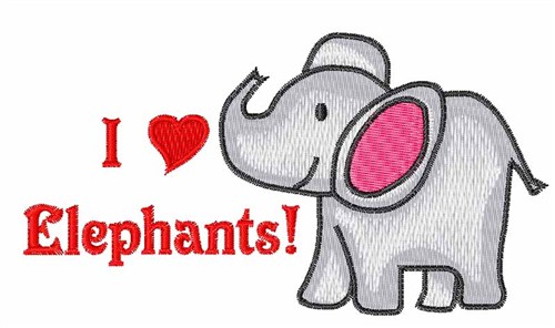 I Love Elephants Machine Embroidery Design