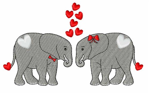 Two Valentine Elephants Machine Embroidery Design