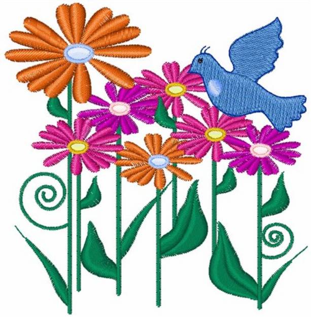 Picture of Flower And Bird Machine Embroidery Design