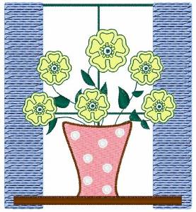Picture of Flowers in Window Machine Embroidery Design