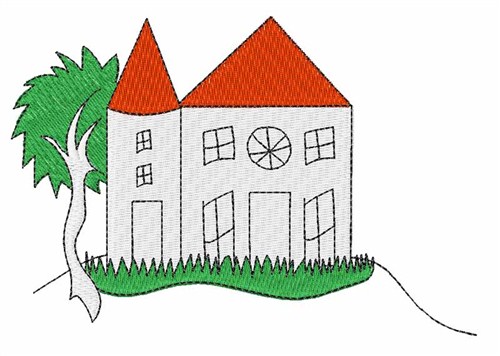 House with Red Roof Machine Embroidery Design