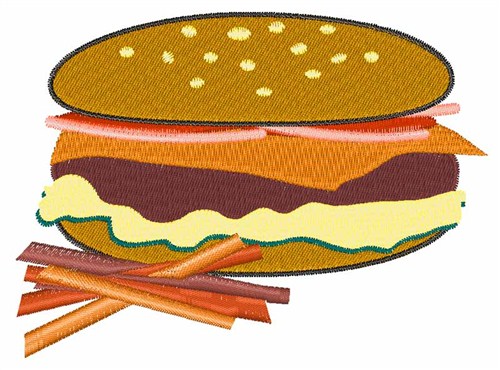 Cheeseburger & Fries Machine Embroidery Design
