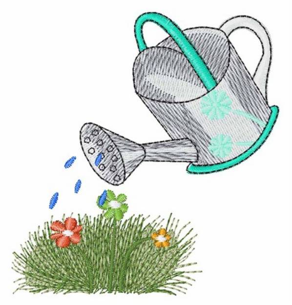 Picture of Watering Can & Flowers Machine Embroidery Design
