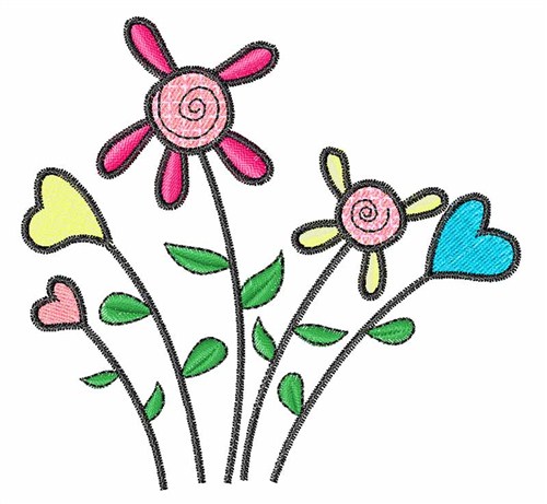 Heart Flowers Machine Embroidery Design