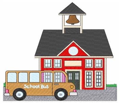 School and Bus Machine Embroidery Design