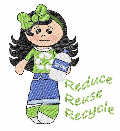 Girl Recycle Bottle Machine Embroidery Design